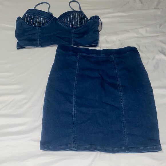 Denim 2pc Set Crop Top and Skirt NWOT - Picture 1 of 4
